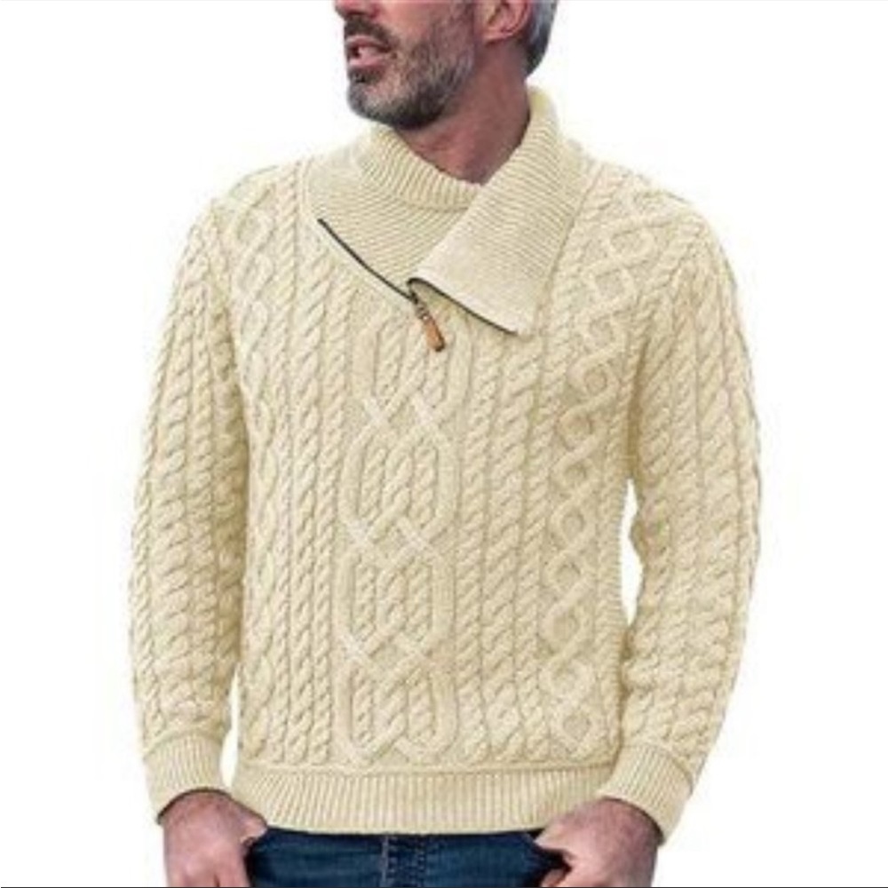 New Mens Shawl Collar Sweaters Turtleneck Outwear Beige